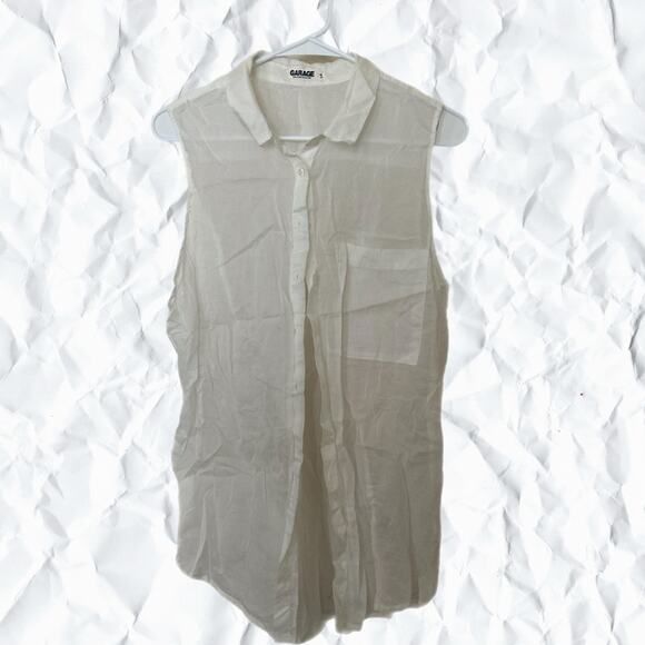 Garage White Sleeveless Sheer Button Down Blouse Shirt - Large - Picture 1 of 2